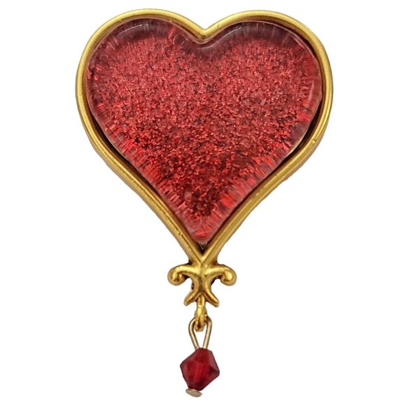 Gold Tone Red Glass Heart Crystal Dangle Lapel Scatter Pin K869 - Picture 1 of 7